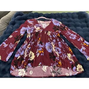 Free People Bella Tunic Burgundy Boho cortagecore, babydoll oversized Small